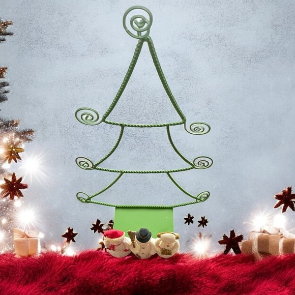 HALLMARK Snowmen & Christmas Tree Metal Card Holder Photo Display - Picture 1 of 8